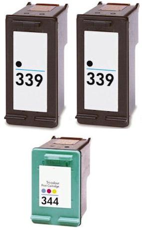 2 x Remanufactured HP 339 (C8767EE) High Capacity Black and 1 x Remanufactured HP 344 (C9363EE) High Capacity Colour Ink Cartridges